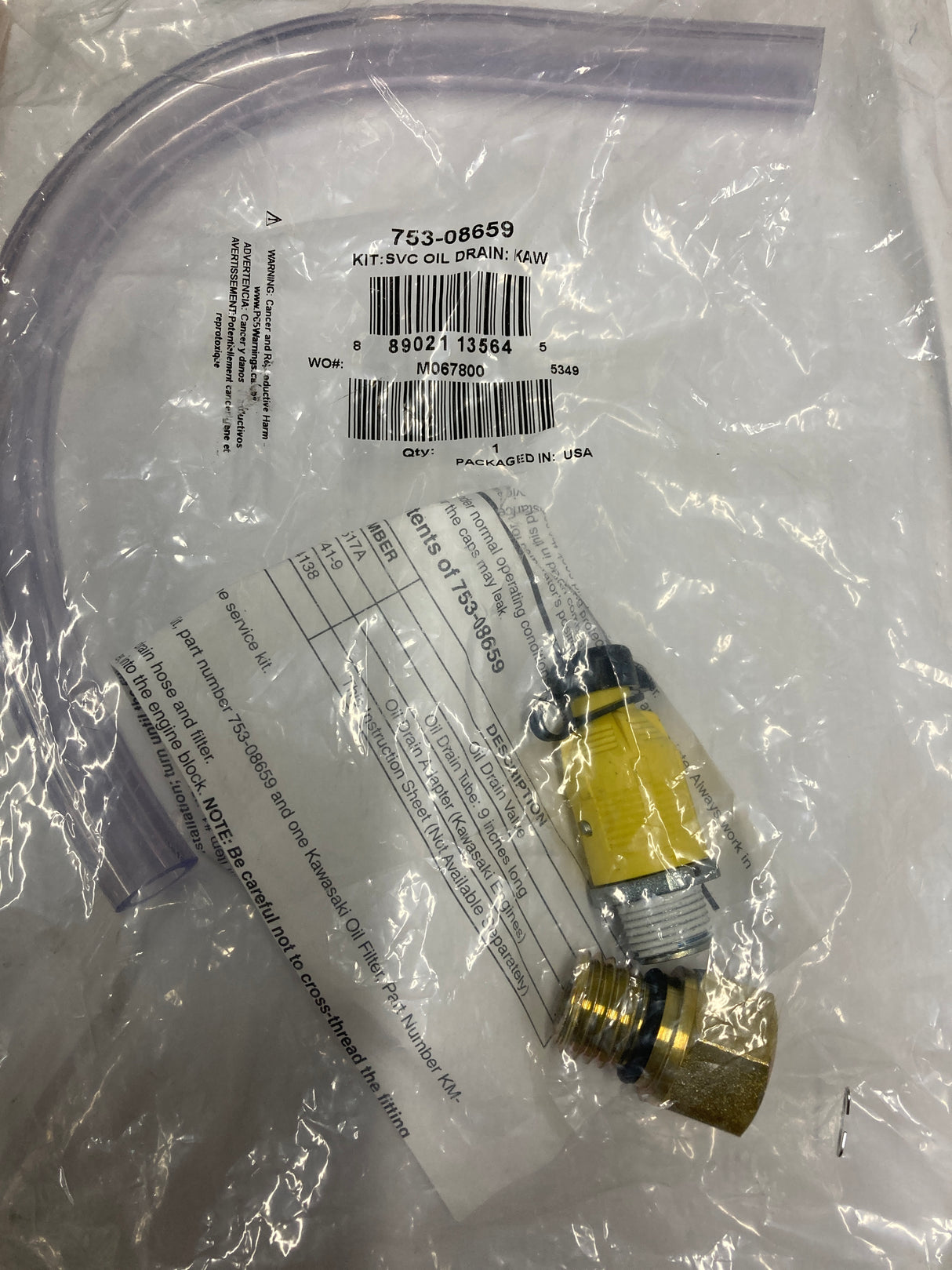 753-08659 OIL DRAIN LIT KAW