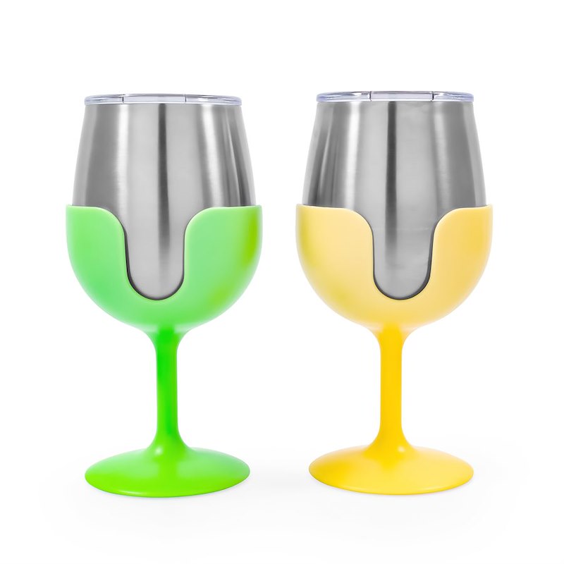 WINE TUMBLER 2PK- GREEN/YELLOW