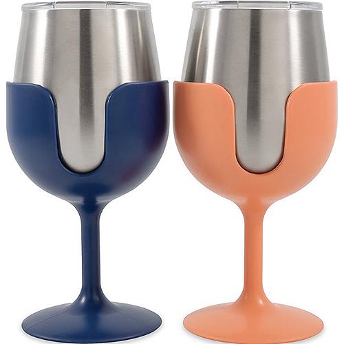 WINE TUMBLER- NAVY/PEACH